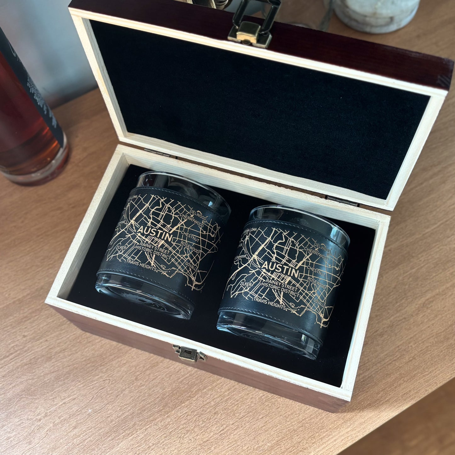 Leather Wrapped Del Mar DOF Whiskey Glasses - Box Set