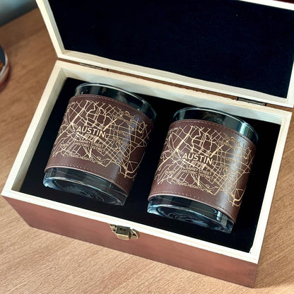 Leather Wrapped Del Mar DOF Whiskey Glasses - Box Set