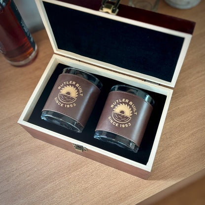 Leather Wrapped Del Mar DOF Whiskey Glasses - Box Set