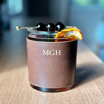 Leather Wrapped Del Mar DOF Whiskey Glasses - Box Set